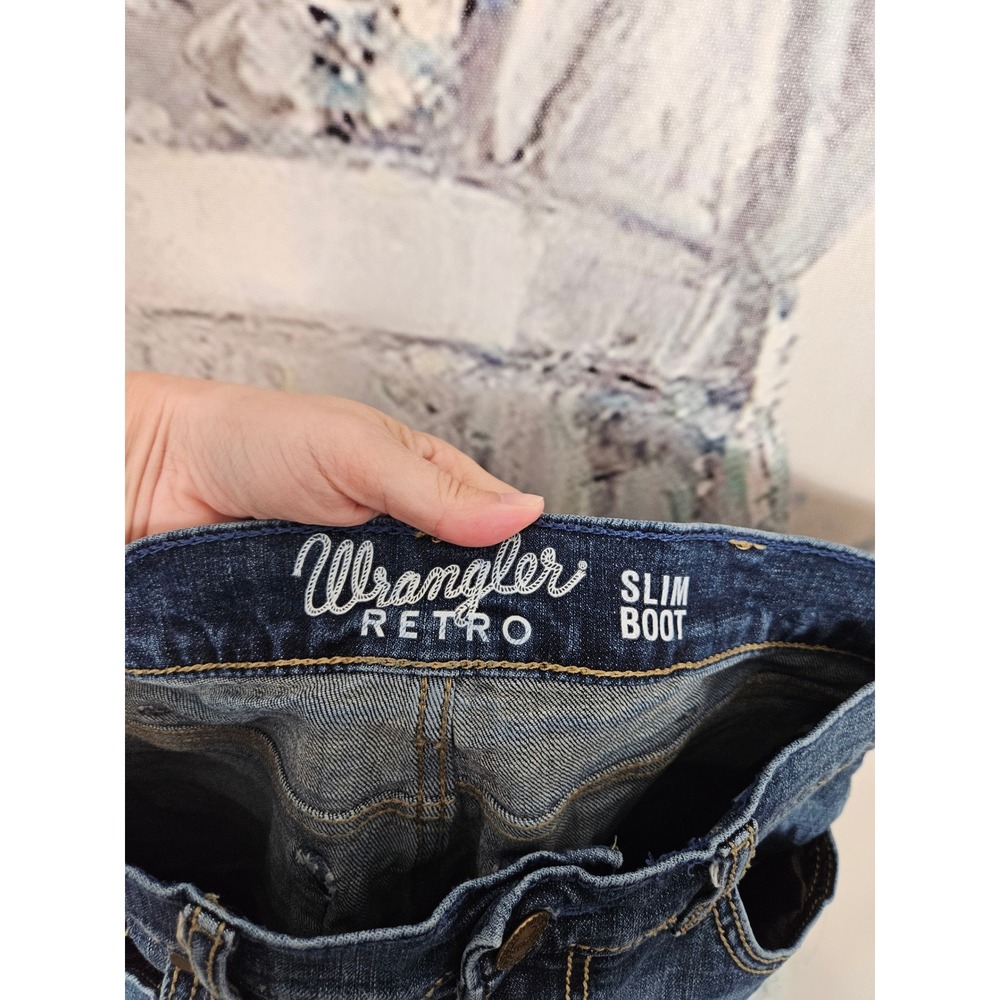 Wrangler Retro Slim Boot Jeans 29x30 Blue Dark Wash Western Cowboy 10WLT77LY - Picture 5 of 7
